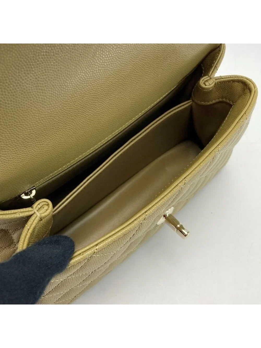 Chanel Quilted Coco Handle XS Handbag Olive Caviar Leather Chain